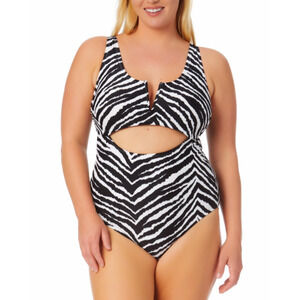 Salt & Cove Wave Trendy Zebra Cutout 1-Piece Swimsuit Plus Sz 16/ 18 15646